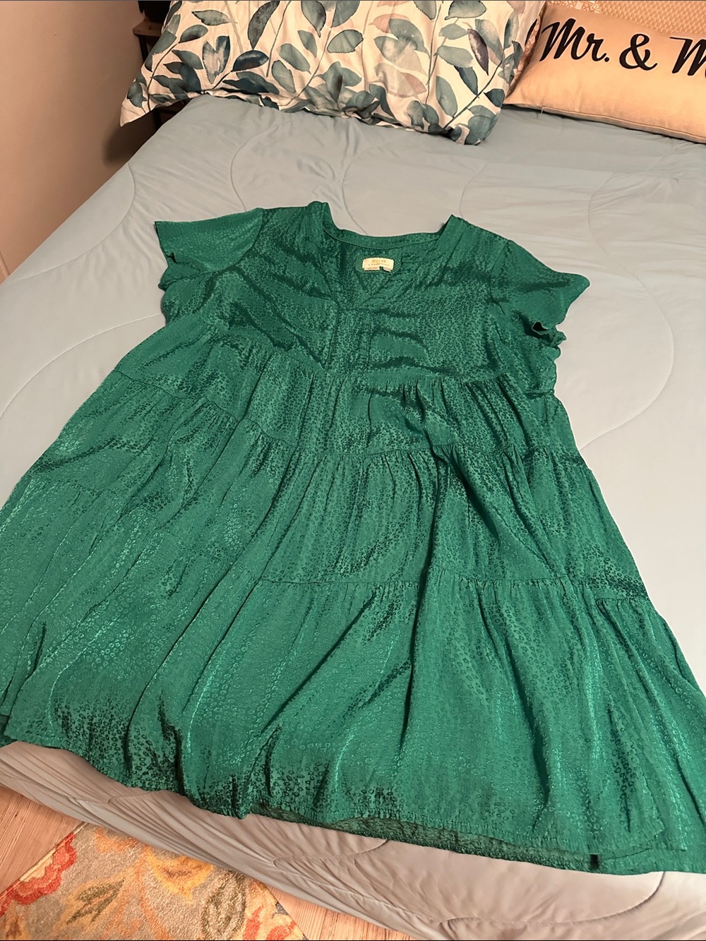 Anthropologie Emerald Green Tiered Mini Dress
